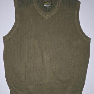 Eddie Bauer Sport Shop Mens Army Green V Neck Sweater Vest Size Large